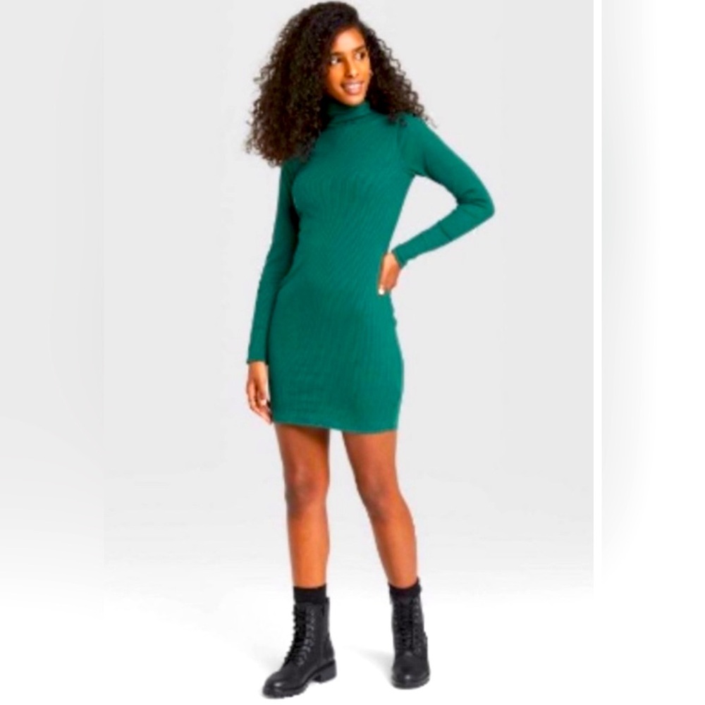 Women's Long Sleeve Turtleneck Bodycon Dress - Wild Fable Green XS
